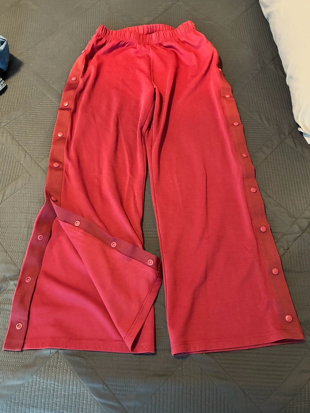 Wide-Leg Snap-Button Track Pants in Red